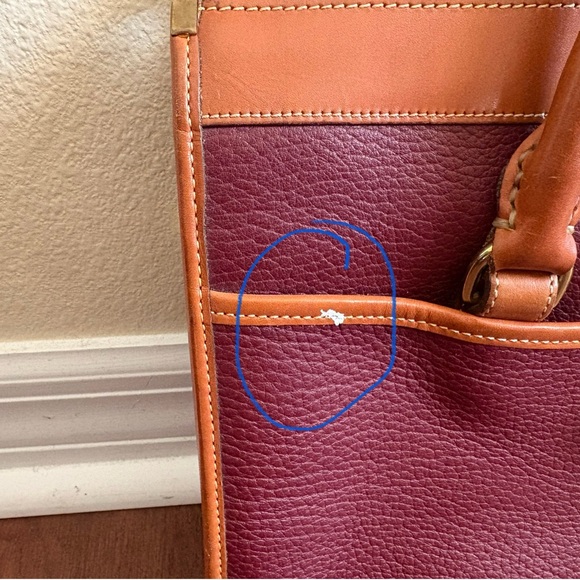 Vintage Dooney & Bourke Leather Shoulder Bag Burgundy & Tan *No Crossbody Strap - Picture 3 of 11
